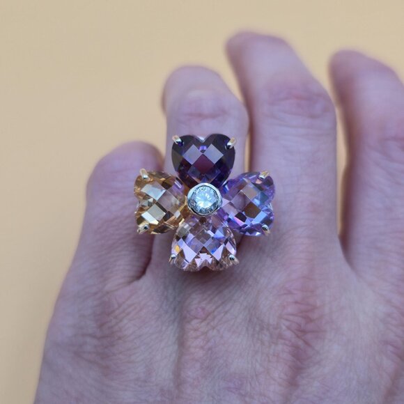 Size 7 Sterling Silver Large Flower Cubic Zirconia Gems Band Ring A5189 - Picture 4 of 10